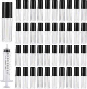 130 Pcs Empty Lip Gloss Tubes 1.2 ml Lipgloss Tubes Bulk with 5 Pcs Syringes, Refillable Clear Lipgloss Balm Bottles for DIY Makeup, Lipstick Samples, Lip Balms