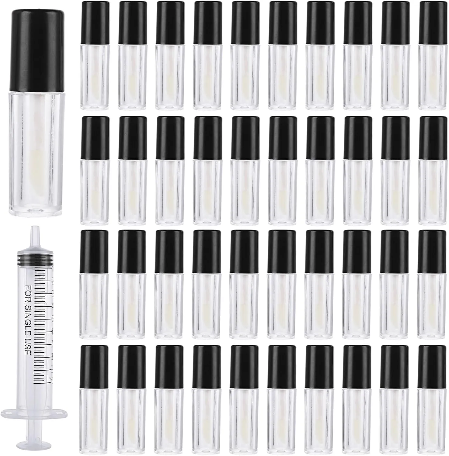 130 Pcs Empty Lip Gloss Tubes 1.2 ml Lipgloss Tubes Bulk with 5 Pcs Syringes, Refillable Clear Lipgloss Balm Bottles for DIY Makeup, Lipstick Samples, Lip Balms