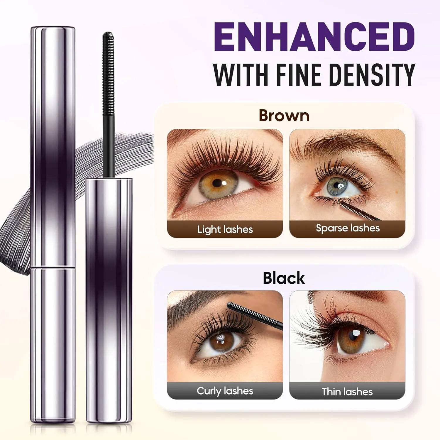2025 New Black Washable Metal Mascara Wand, Brushless Metal WanAd Mascara, Waterproof Long Lasting Extensions Lash Curling (Brown)