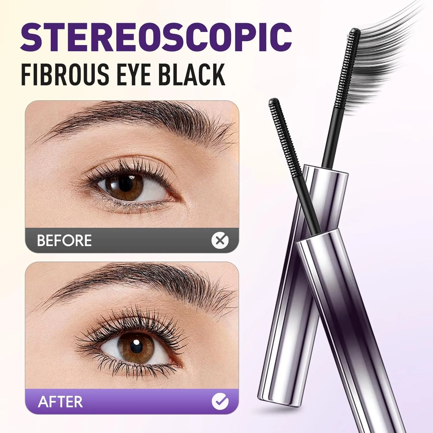 2025 New Black Washable Metal Mascara Wand, Brushless Metal WanAd Mascara, Waterproof Long Lasting Extensions Lash Curling (Brown)