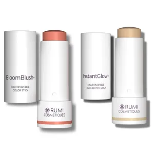 3-in-1 Make Up Stick and Skin Nourishing Highlighter for sensitive skin and older women (BloomBlush  Nude Peach, InstantGlow  Vanilla)