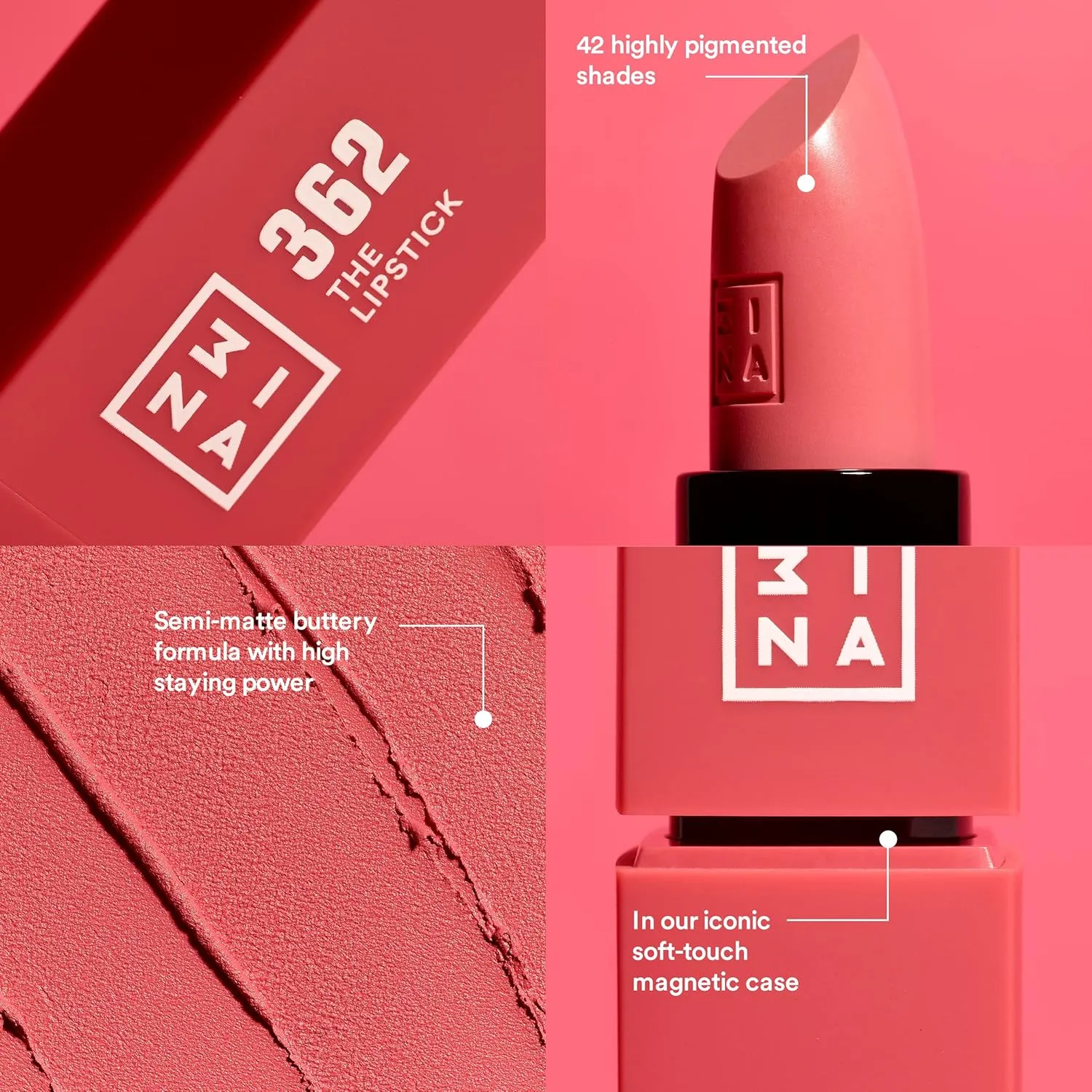 3INA The Lipstick 590 - Outstanding Shade Selection - Matte And Shiny Finishes - Highly Pigmented And Comfortable - Vegan And Cruelty Free Formula - Moisturizes The Lips - Warm Nude - 0.16 Oz