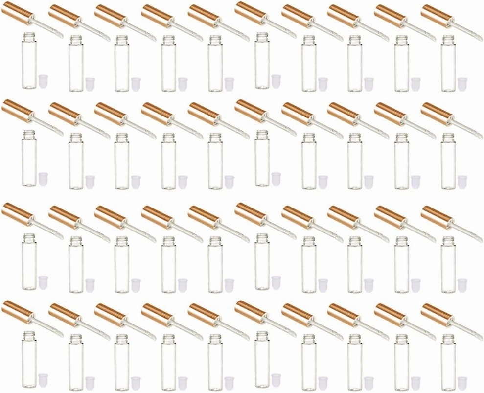 40 Pc Yellow Gold 10ml Empty Lip Gloss Tubes Lip Container Plastic PET Clear Balm Bottle
