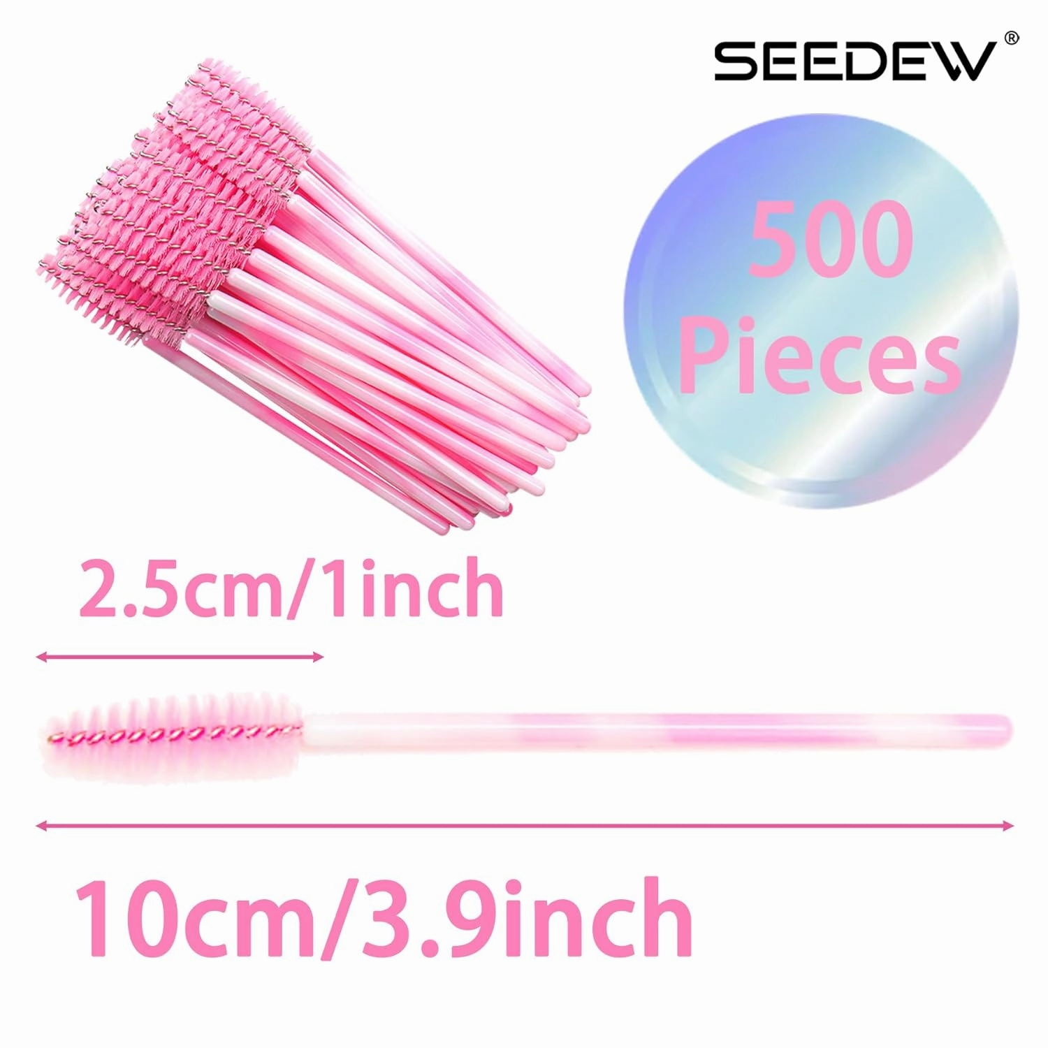 500 Pieces Eyelashes/Eyebrows Brushes, 10CM Lash Removal Cleaning Tools, Gradient Handle, Makeup Tools Mascara Wands(Simple Packaging)-(Gradient Pink)