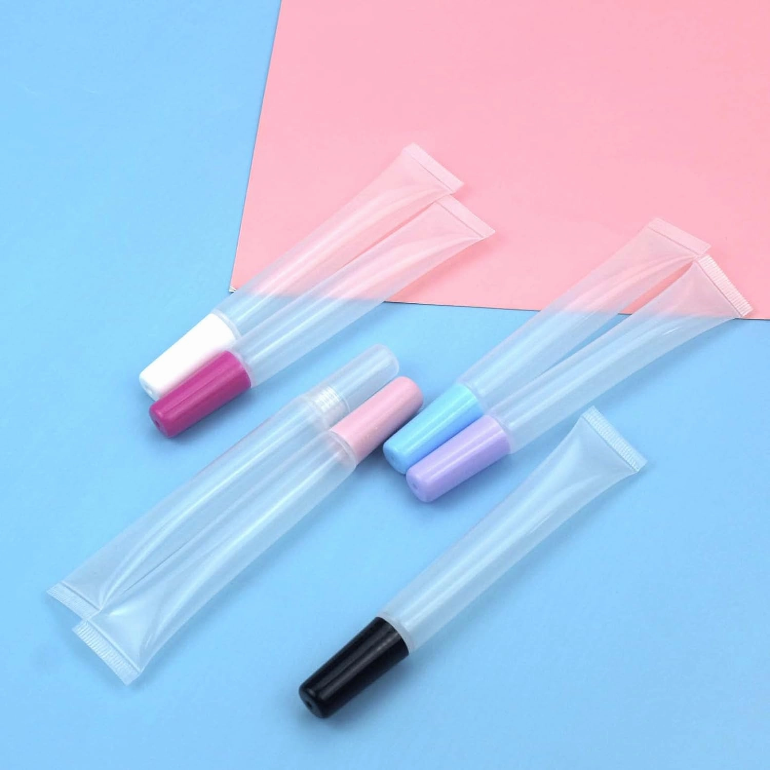 50 PCS Empty long slim 15ml squeeze pink lip gloss tubes lip oil sofe lipgloss tubes (pink lid)