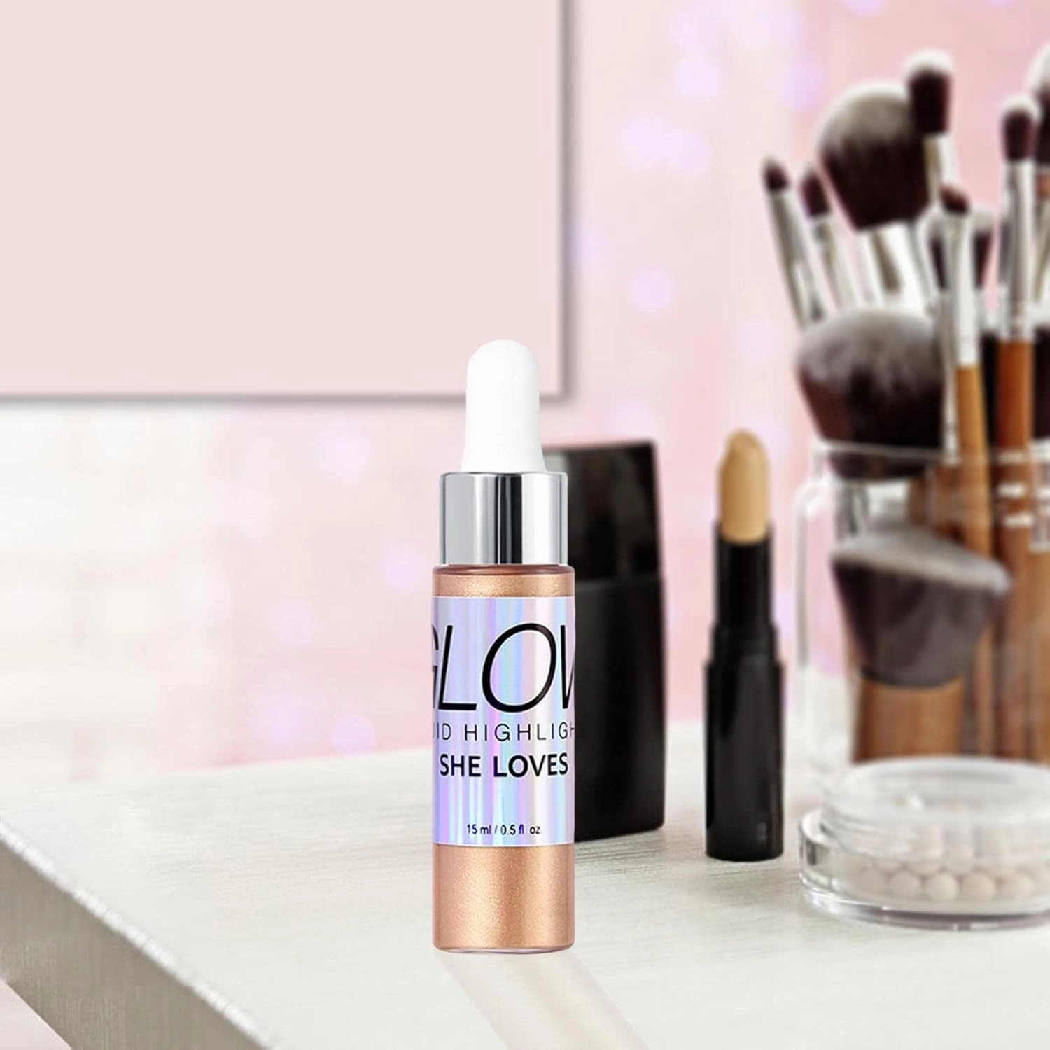 6xLiquid Highlighter Shine Brightening Face Contours Face Body Versatile, 1 Count (Pack of 1), Rose Gold