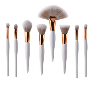 8 Pcs Professional White Makeup Brushes Sets Powder Blush Foundation Eyeshadow Make Up Brushes Rose Gold Aluminum Tube