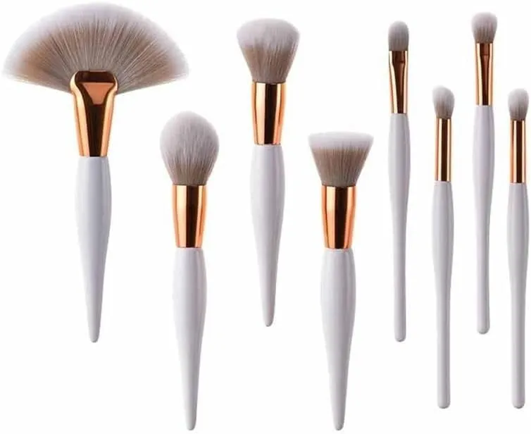 8 Pcs Professional White Makeup Brushes Sets Powder Blush Foundation Eyeshadow Make Up Brushes Rose Gold Aluminum Tube