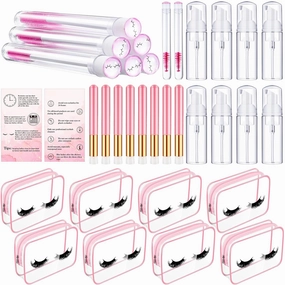 8 Pcs Lash Shampoo Brushes Set Eyelash Aftercare Bag Disposable Mascara Tubes Foam Pump Bottle Extension Aftercare Instructions Cards Eyelash Accessories for Women Mother's Gift(Clear Bag, PVC)