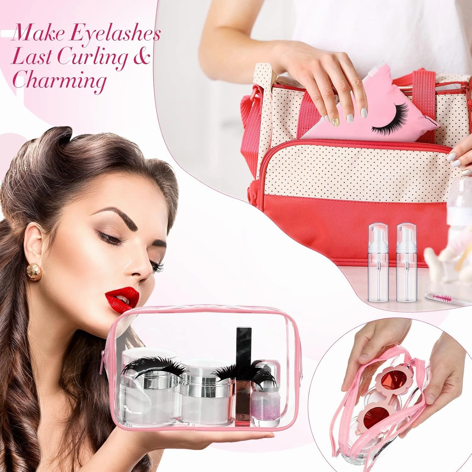 8 Pcs Lash Shampoo Brushes Set Eyelash Aftercare Bag Disposable Mascara Tubes Foam Pump Bottle Extension Aftercare Instructions Cards Eyelash Accessories for Women Mother's Gift(Clear Bag, PVC)