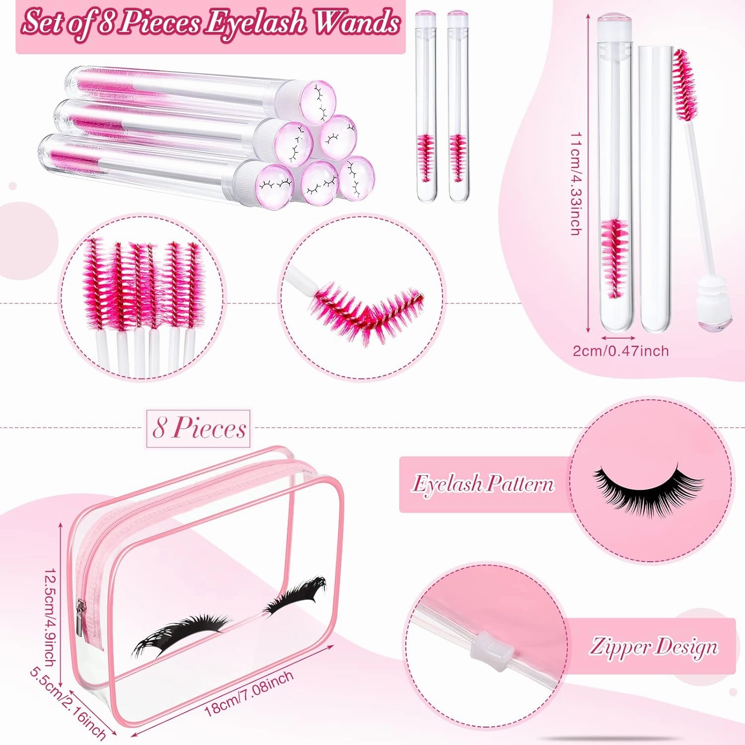 8 Pcs Lash Shampoo Brushes Set Eyelash Aftercare Bag Disposable Mascara Tubes Foam Pump Bottle Extension Aftercare Instructions Cards Eyelash Accessories for Women Mother's Gift(Clear Bag, PVC)