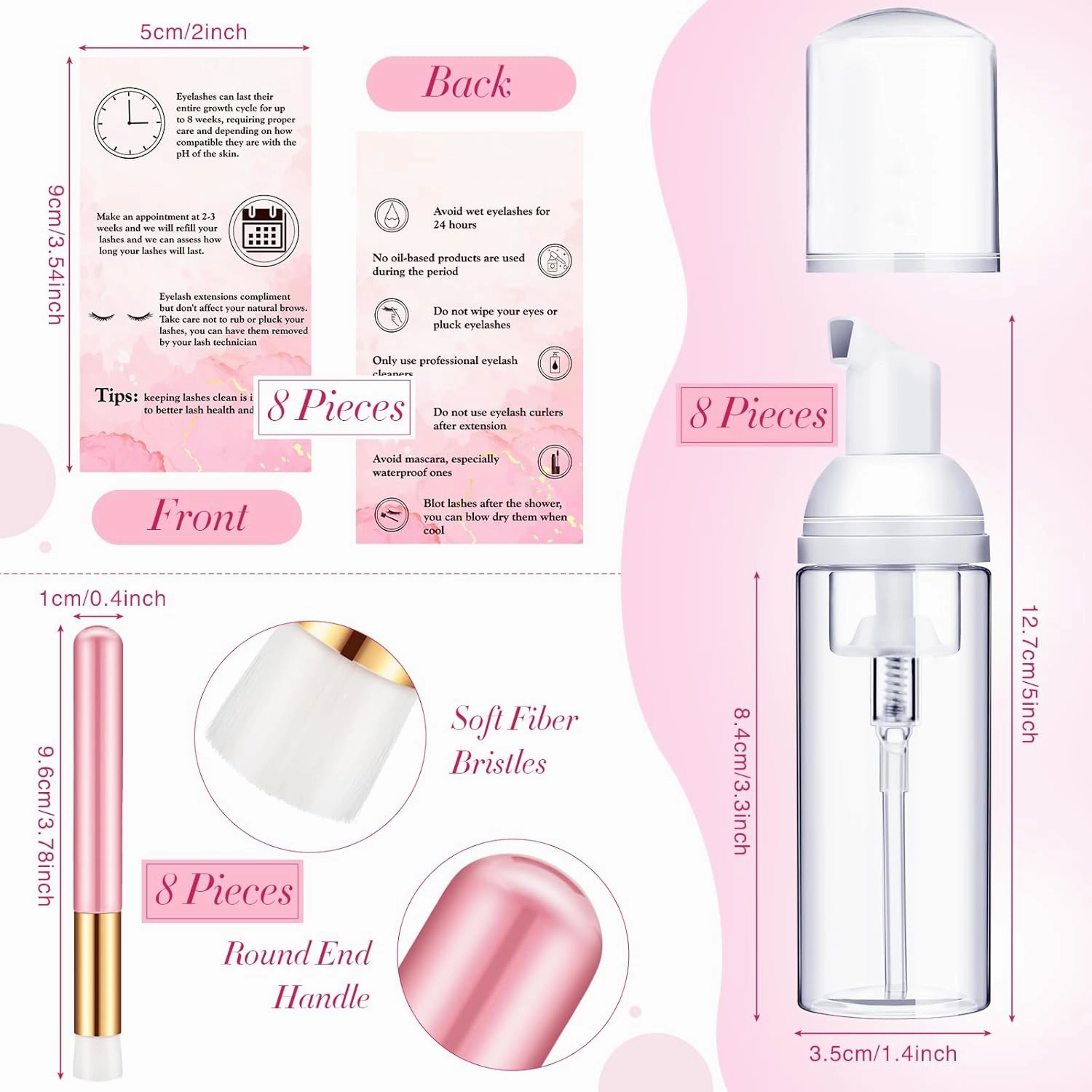 8 Pcs Lash Shampoo Brushes Set Eyelash Aftercare Bag Disposable Mascara Tubes Foam Pump Bottle Extension Aftercare Instructions Cards Eyelash Accessories for Women Mother's Gift(Clear Bag, PVC)