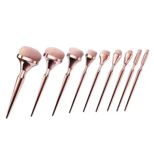 9pcs Makeup Brush Set Stippling Brush Makeup Brushes Women Gentle Eyeshadow Loose Powder Brush Makeup Accessories Long Thin Makeup Brush Make-up Gold Artificial Fiber