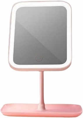 Adjustable Brightness with Light, storable Makeup Mirror, 5X Magnifying Glass, Dressing Mirror with 3-Color Light, Detachable Travel Makeup Mirror (White, Pink) (Pink)