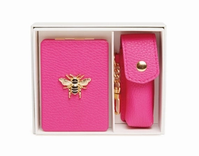 Alice Wheeler - Compact Mirror & Lipstick Holder Gift Set - Hot Pink