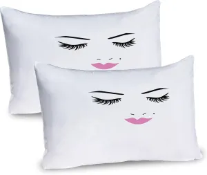 Ambesonne Eyelash Pillow Sham Set of 2, Closed Eyes Pink Lipstick Glamor Makeup Cosmetics Beauty Feminine Design, Quality Microfiber Bedding Item for All Seasons, 36" x 20", Fuchsia Black White