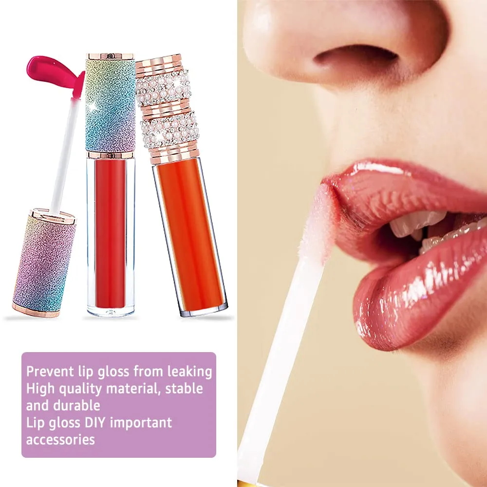 AMORIX 72 Pack 5ml Rose Gold Crystal Lip Gloss Tubes with Wand 5ml Empty Lip Gloss Containers Lipgloss Bottles with 4pcs Syringes   Labels for DIY Lip Gloss