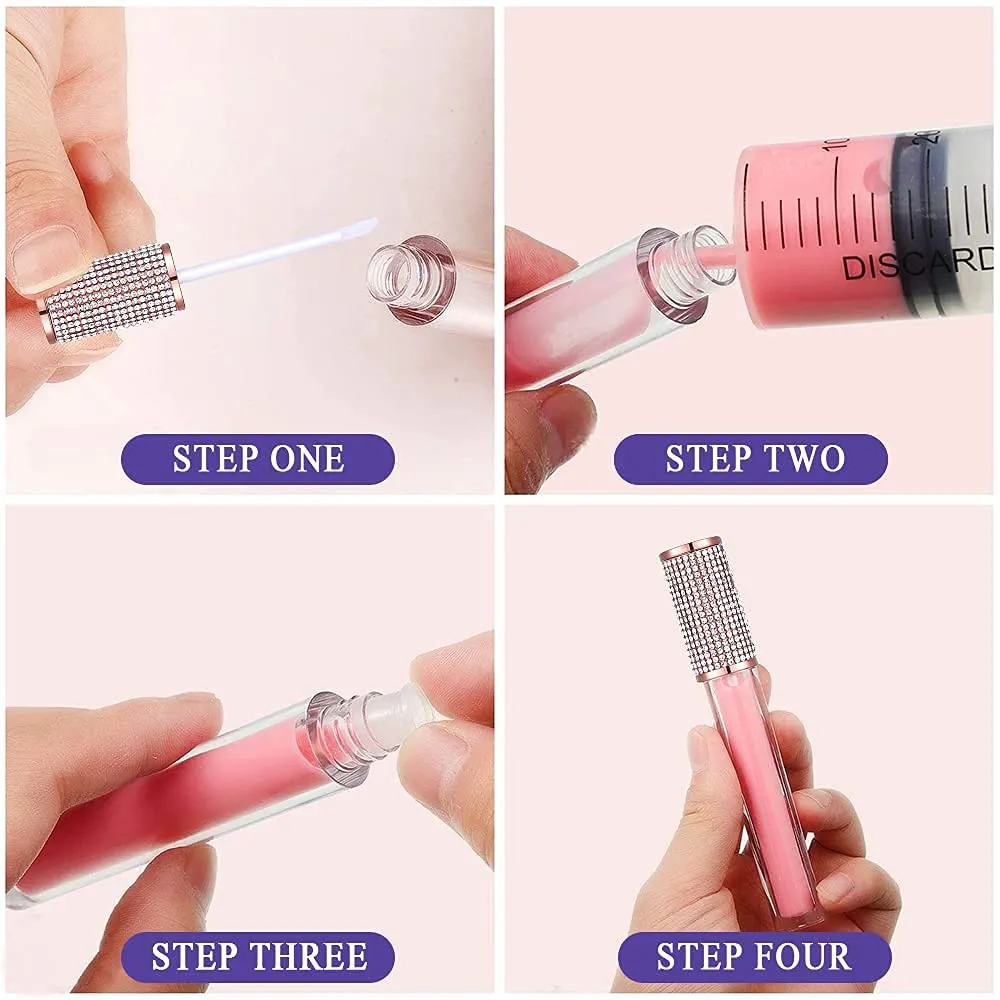 AMORIX 72 Pack 5ml Rose Gold Crystal Lip Gloss Tubes with Wand 5ml Empty Lip Gloss Containers Lipgloss Bottles with 4pcs Syringes   Labels for DIY Lip Gloss