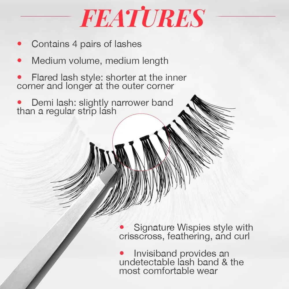 Ardell Demi Wispies False Eyelashes, Black - Full Volume Demi Wispies, Reusable Strip Lashes for Eye Make-up Enhancement, 2 Pack