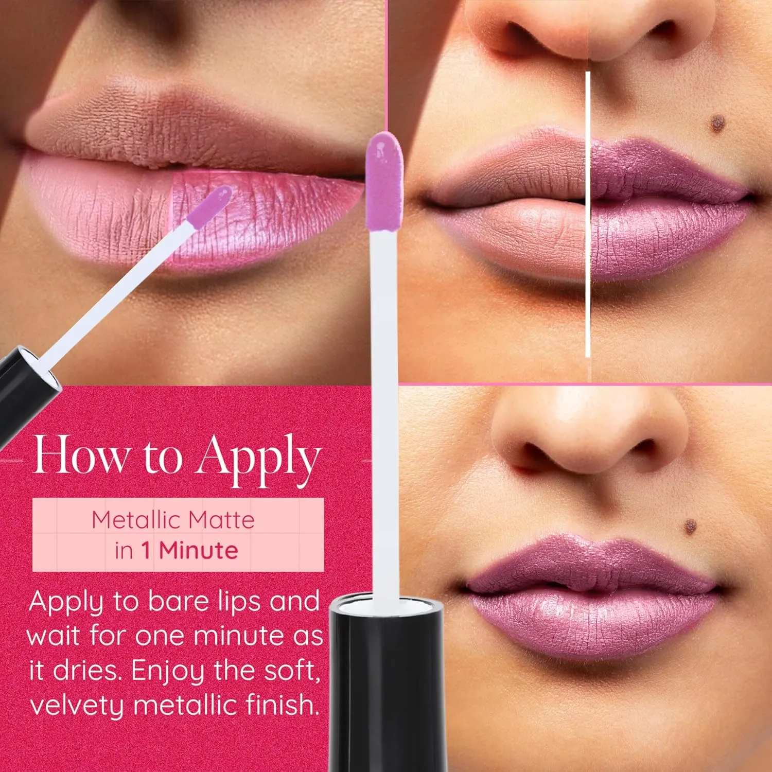 Aromi Cotton Candy Metallic Matte Liquid Lipstick, Frosty, Light Pink Lip Color with Shimmery Finish, Vegan & Cruelty-free, Long-Lasting Lipstick, Handmade (Cotton Candy)