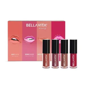 BELL.A o VITA... Mini Kiss Proof Liquid Lipstick Gift Set of 4 x 2ml | Smudge & Transfer-Proof | Intense Moisturisation | Just Nude   Berry Nude   Mocha Madness   Cherry Pop | Lipstick Combo Set.