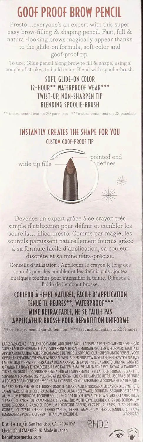 Benefit Goof Proof Brow Pencil No.2 Light 0.01 Ounce, Medium, 1 Count