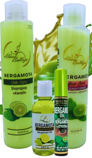 Bergamot Shampoo   Keratin| Bergamot Conditioner with Allantoin & Aminoacids -16.23oz each|Bergamot oil 4.05 fl oz|Mascara 13g Premium Hair/eyelashes Care KIT by Alma Belleza(Bergamota set de belleza)