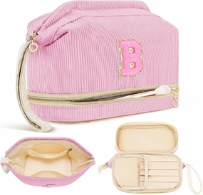Birthday Gifts for Girls, Personalized Initial Make up Bag 18th Birthday Gifts for Girls Women, Travel Make up Bag Cosmetic Bag Preppy Stuff Bag for Her Mom Girlfriend Wife Teacher - Pink B