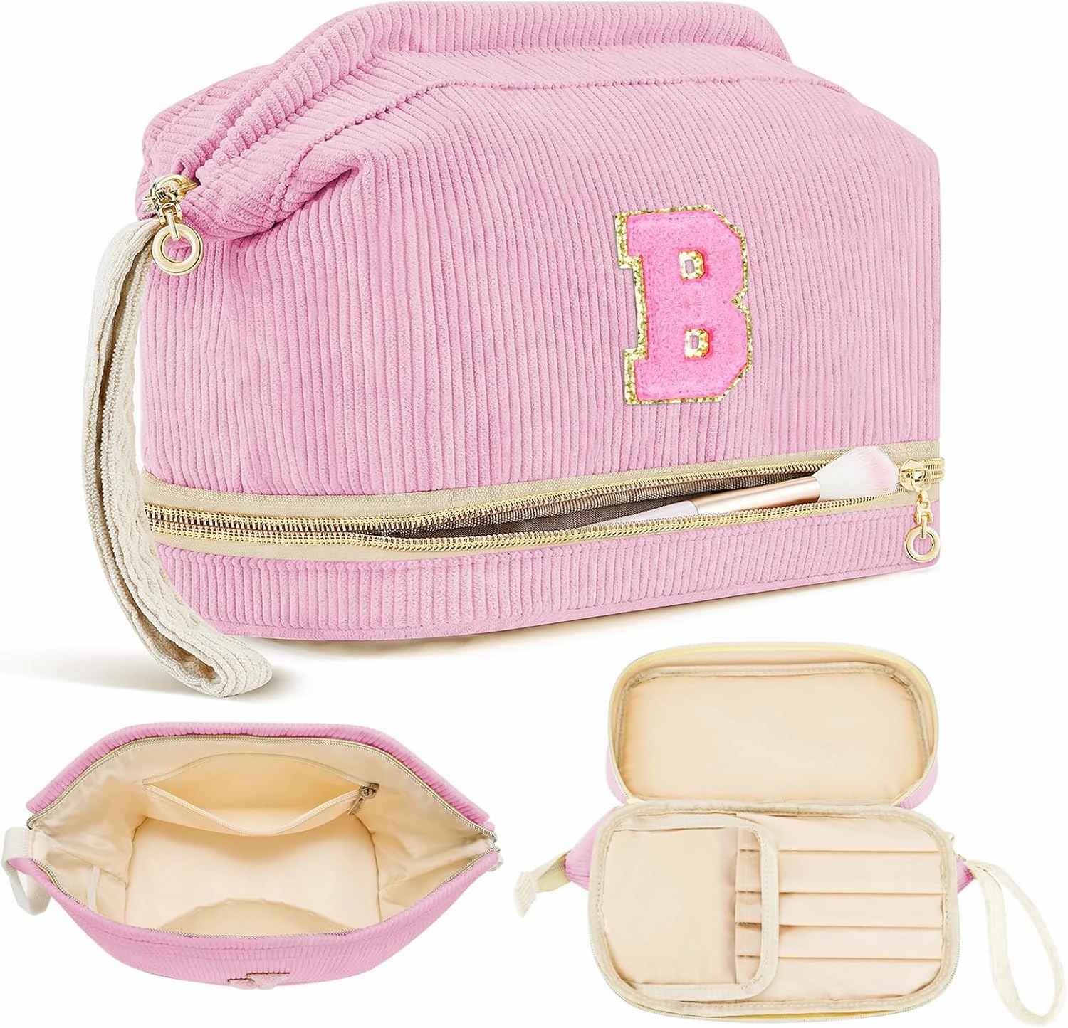Birthday Gifts for Girls, Personalized Initial Make up Bag 18th Birthday Gifts for Girls Women, Travel Make up Bag Cosmetic Bag Preppy Stuff Bag for Her Mom Girlfriend Wife Teacher - Pink B