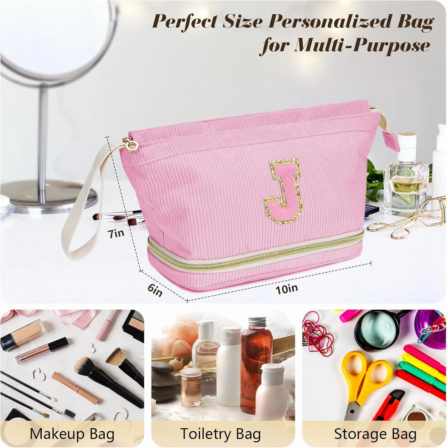 Birthday Gifts for Girls, Personalized Initial Make up Bag 18th Birthday Gifts for Girls Women, Travel Make up Bag Cosmetic Bag Preppy Stuff Bag for Her Mom Girlfriend Wife Teacher - Pink B