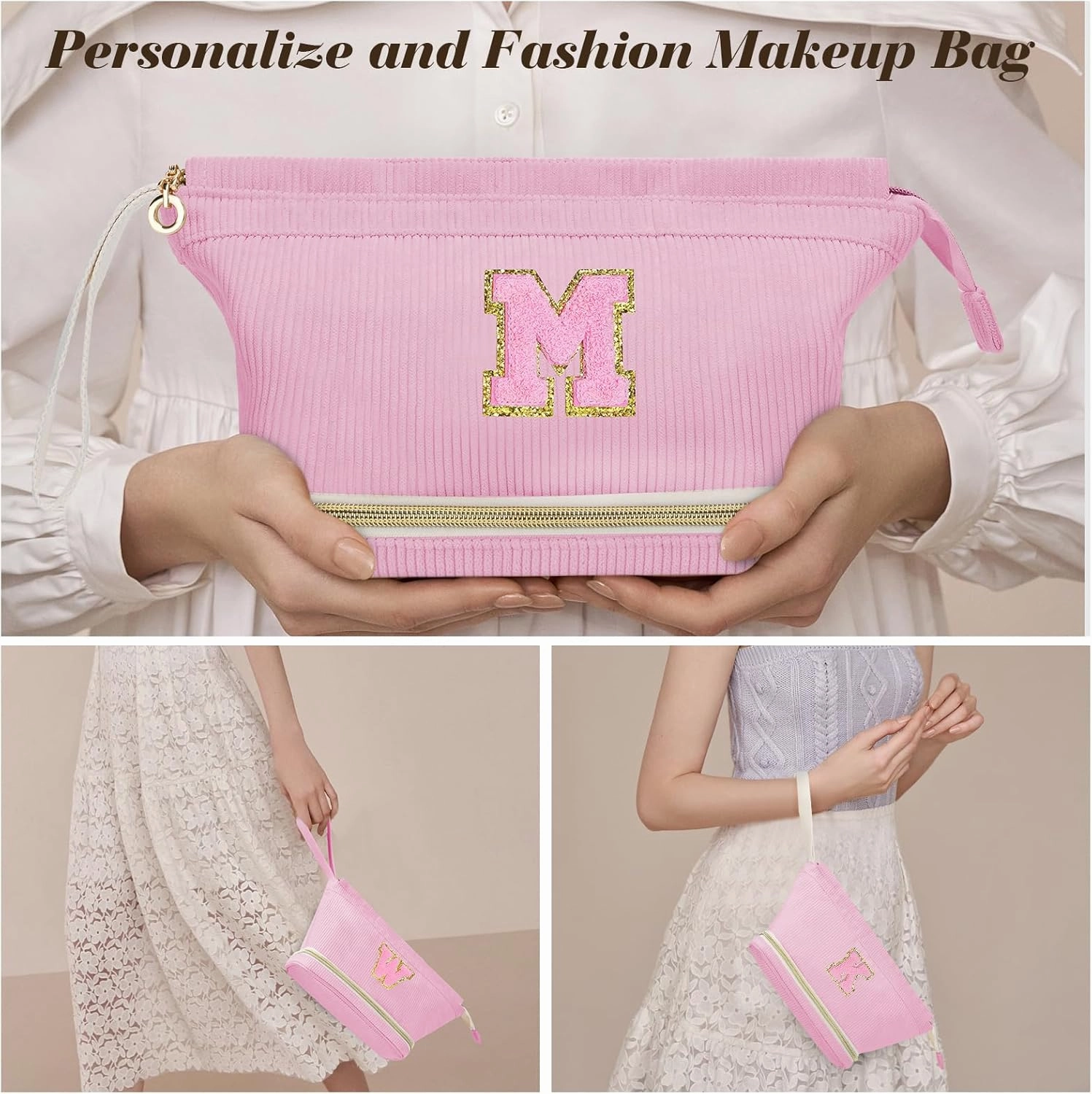 Birthday Gifts for Girls, Personalized Initial Make up Bag 18th Birthday Gifts for Girls Women, Travel Make up Bag Cosmetic Bag Preppy Stuff Bag for Her Mom Girlfriend Wife Teacher - Pink B