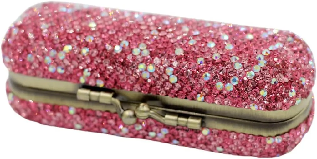Bling Rhinestone Crystal Lipstick Case Holder Organizer bag Cosmetic Storage for Women's Lipstick Jewelry Kit (Pink)
