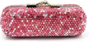Bling Rhinestone Crystal Lipstick Case Holder Organizer bag Cosmetic Storage for Women's Lipstick Jewelry Kit (Pink)