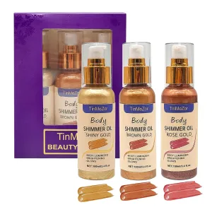 Body Shimmer Lotion,Shimmer Body Oil,Highlighter, Glitter Oil, Liquid illuminate Spray Waterproof Long Lasting Brown,Gold,Rose Gold color Gift Set (3 pcs in pack,300ml)