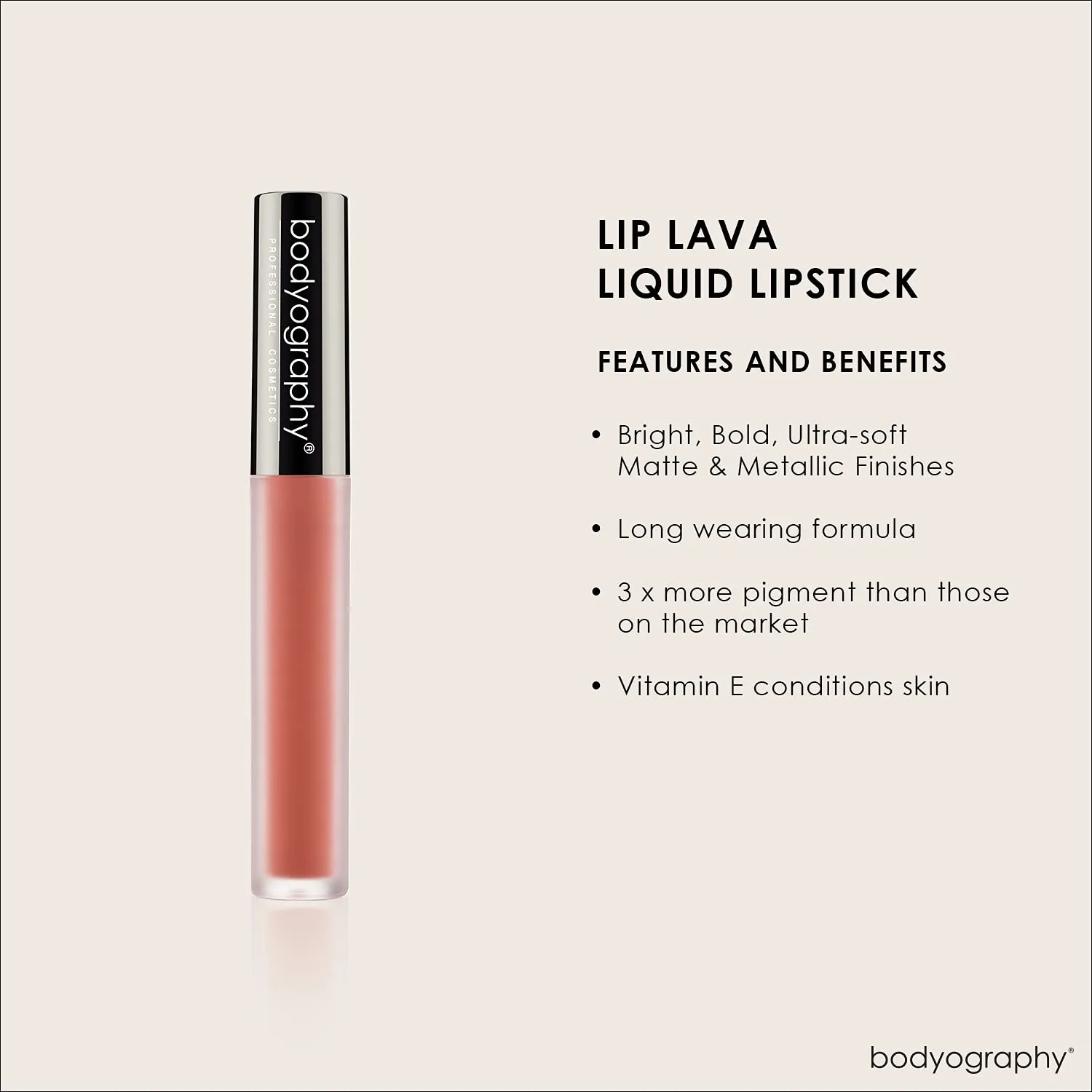BODYOGRAPHY: Matte Lip Lava Liquid Lipstick (Bittersweet): Peach Nude Salon Makeup Long-Wearing Lipstick with Soft Opaque Finish | Vegan, Gluten-Free, Cruelty-Free, Paraben-Free