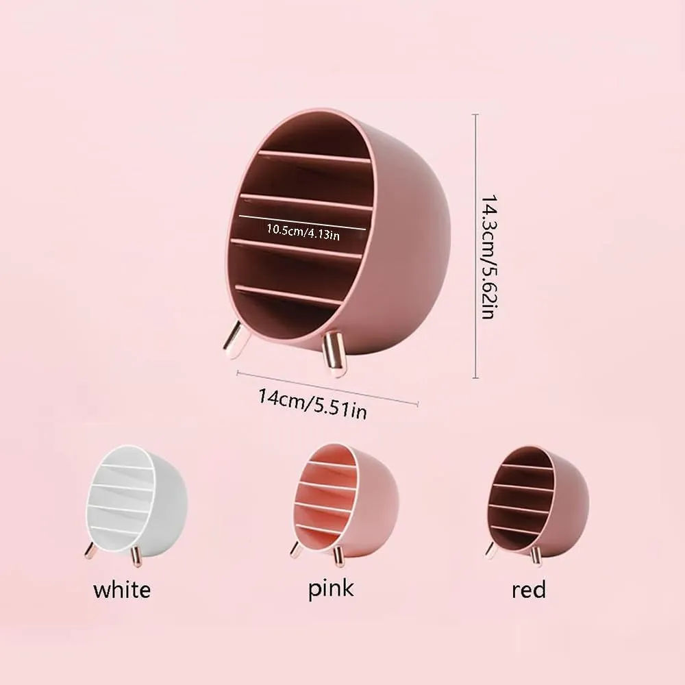 Busy Mom Makeup Organizer Countertop Cosmetics Storage 5 Compartments Makeup Holder Cosmetic Display for Brushes, Lipstick, Mascaras, Eyebrow Pencils, Stationery Storage (Red)