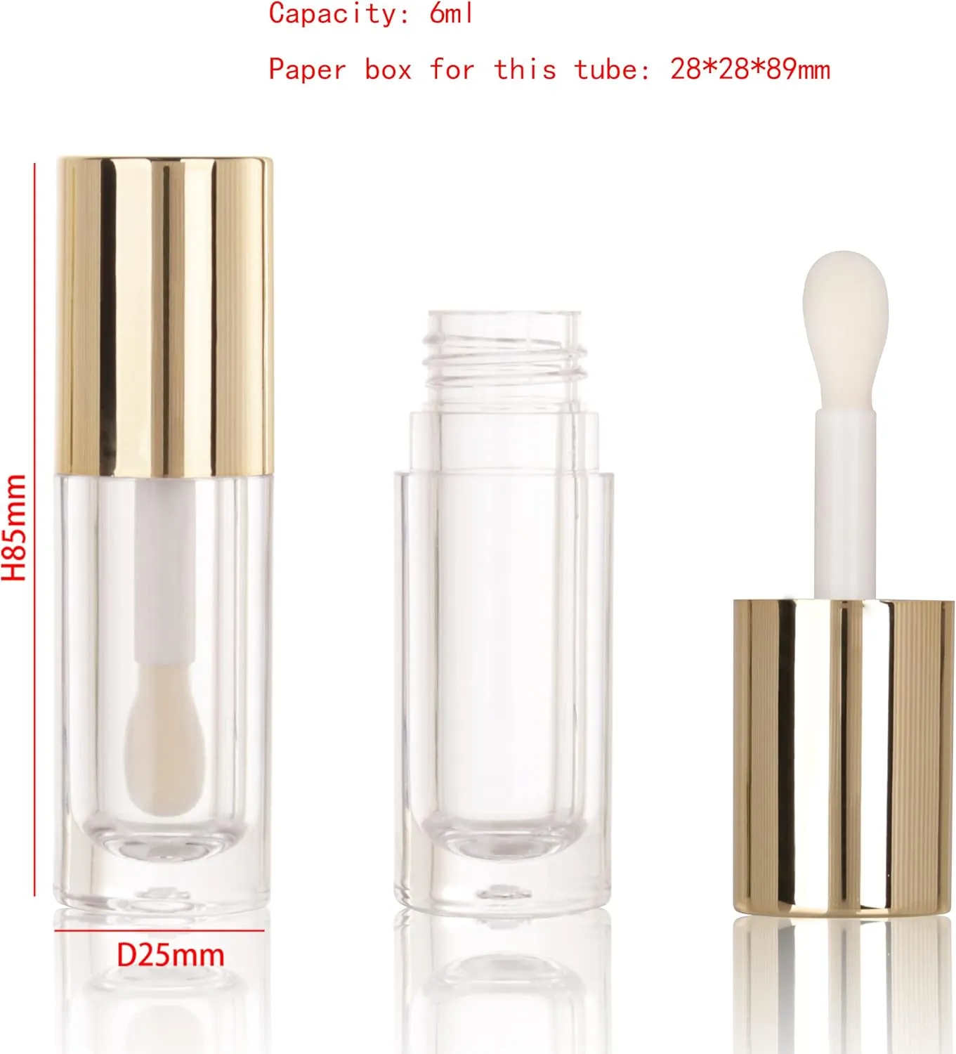 COSIDEA 14pcs Empty 6ml big doe foot wand Chunky lip gloss tubes for DIY lipgloss,Pink round lipgloss containers tubes with thick wand (Gold)