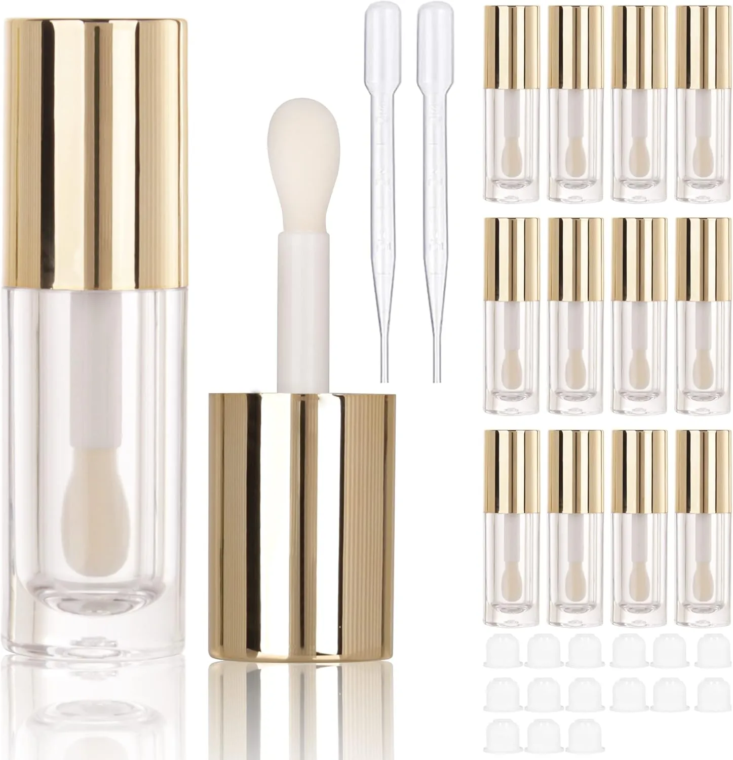 COSIDEA 14pcs Empty 6ml big doe foot wand Chunky lip gloss tubes for DIY lipgloss,Pink round lipgloss containers tubes with thick wand (Gold)