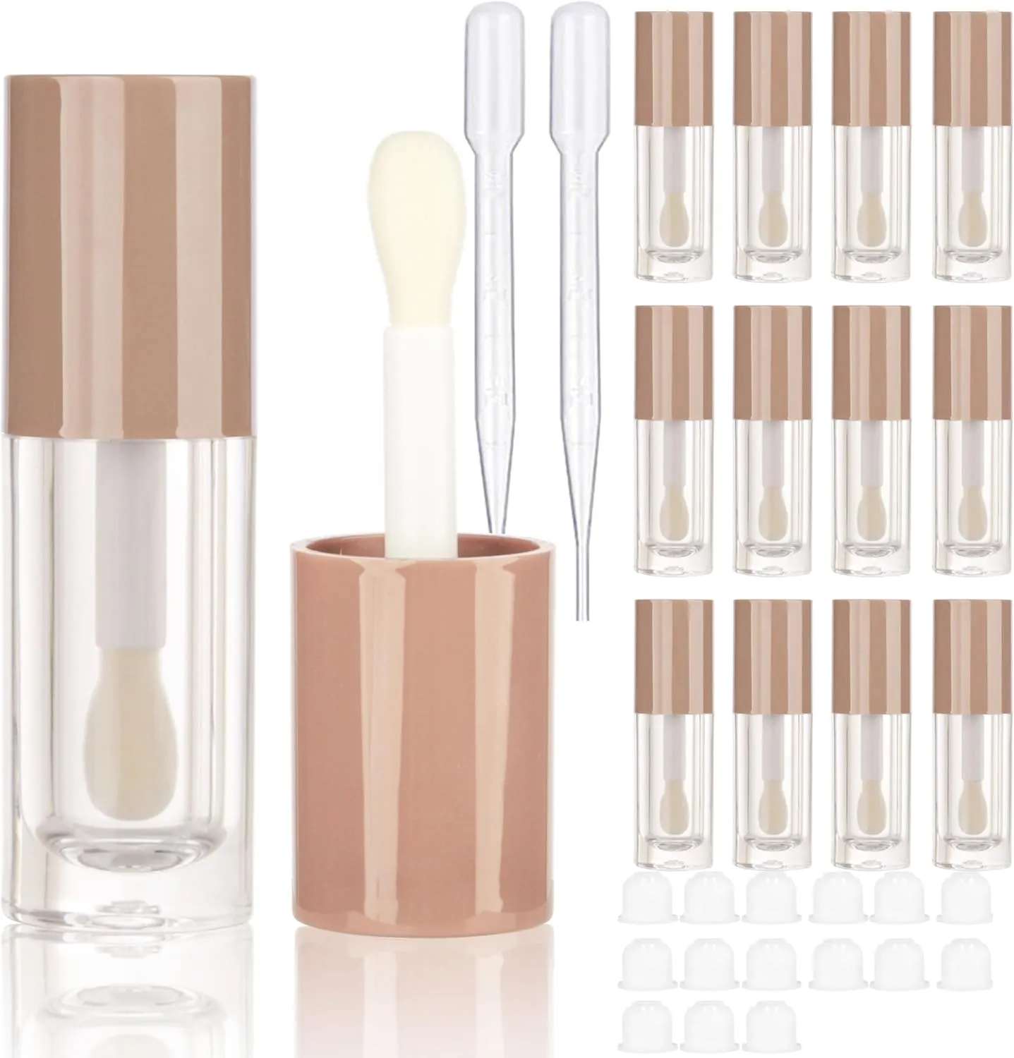 COSIDEA 14pcs Empty 6ml big doe foot wand Chunky lip gloss tubes for DIY lipgloss,Pink round lipgloss containers tubes with thick wand (Nude)