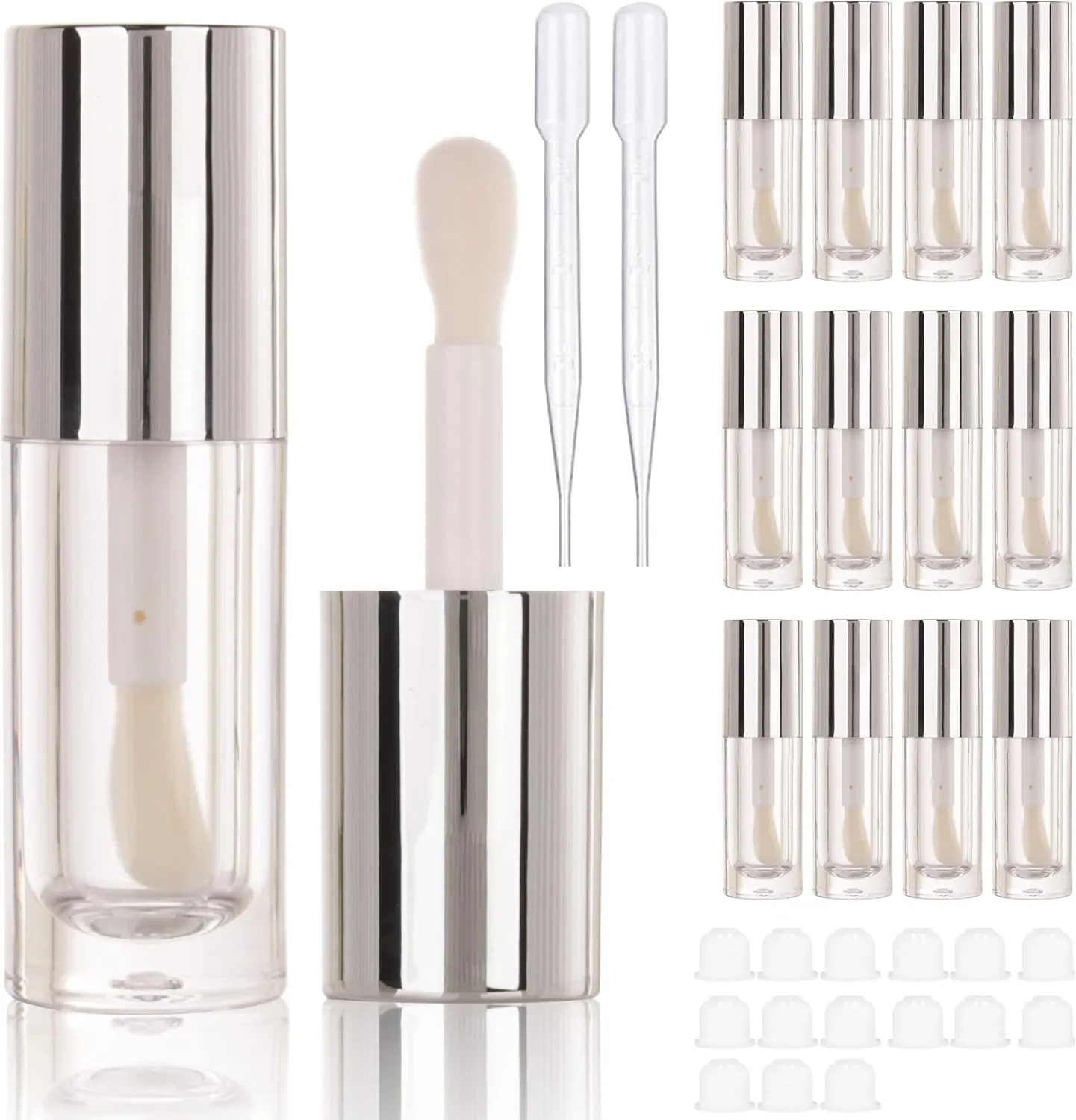 COSIDEA 14pcs Empty 6ml big doe foot wand Chunky lip gloss tubes for DIY lipgloss,Pink round lipgloss containers tubes with thick wand (Silver)