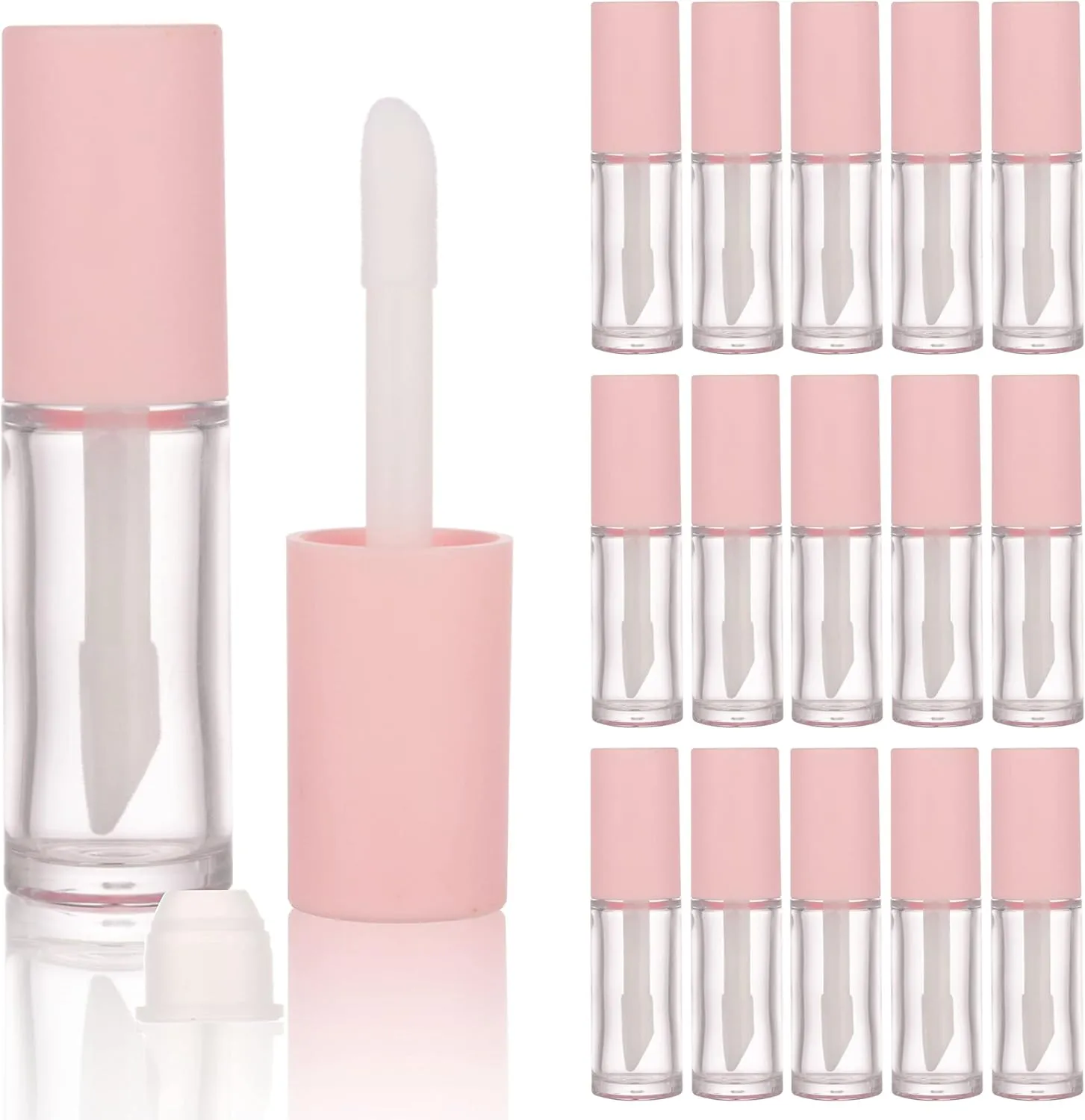 COSIDEA 15PCS Empty PETG big doe foot Wand Lip Gloss Tubes 10ml 0.33 OZ Pink lipgloss Tube with Thick brush Applicator for Castor oil tint DIY concealer tube packing