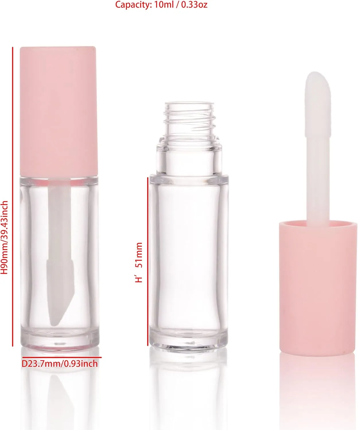 COSIDEA 15PCS Empty PETG big doe foot Wand Lip Gloss Tubes 10ml 0.33 OZ Pink lipgloss Tube with Thick brush Applicator for Castor oil tint DIY concealer tube packing