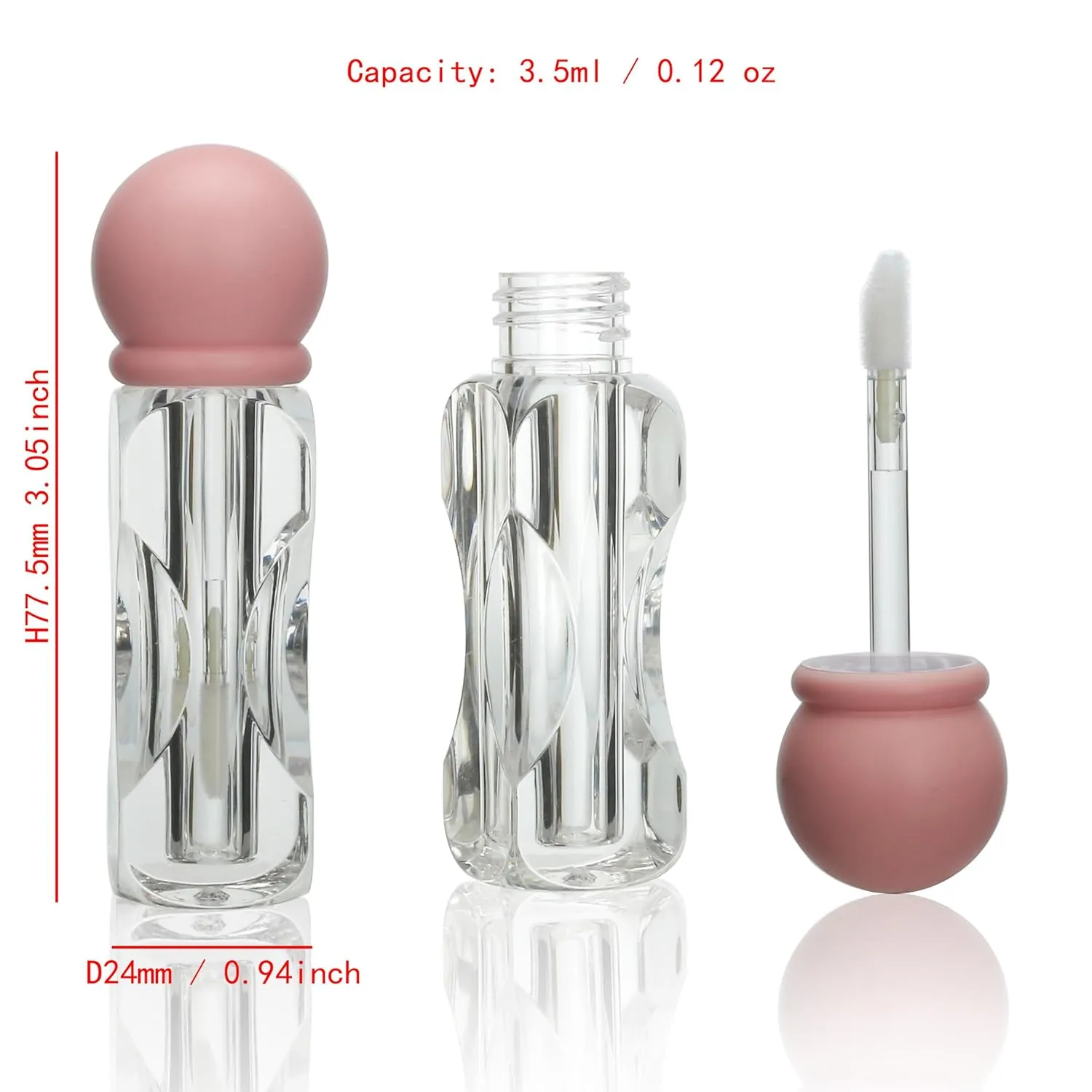 COSIDEA 18pcs Empty 3.5ml Pink lip gloss tubes with clear wand deo foot brush lipgloss tube container for lip oil