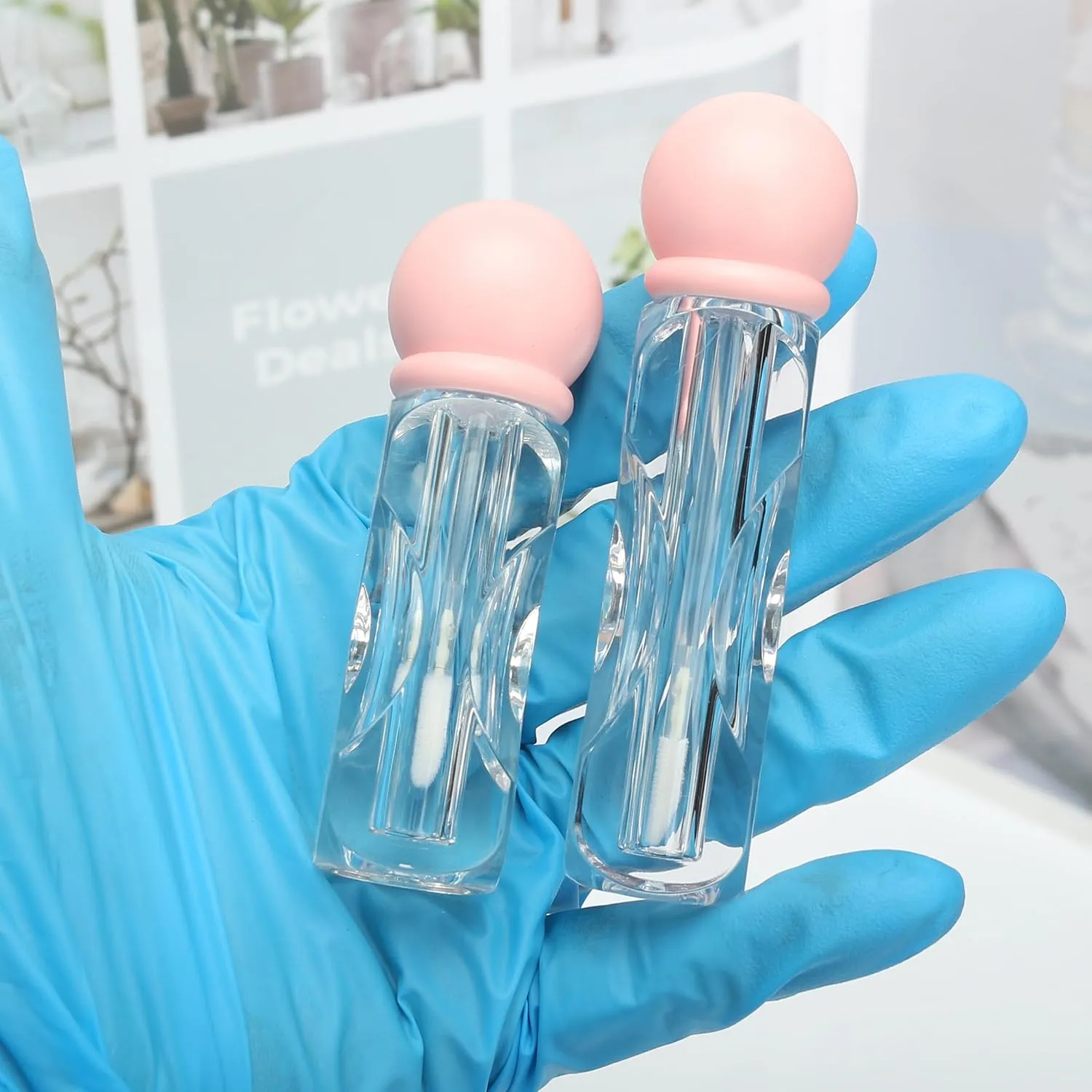 COSIDEA 18pcs Empty 3.5ml Pink lip gloss tubes with clear wand deo foot brush lipgloss tube container for lip oil