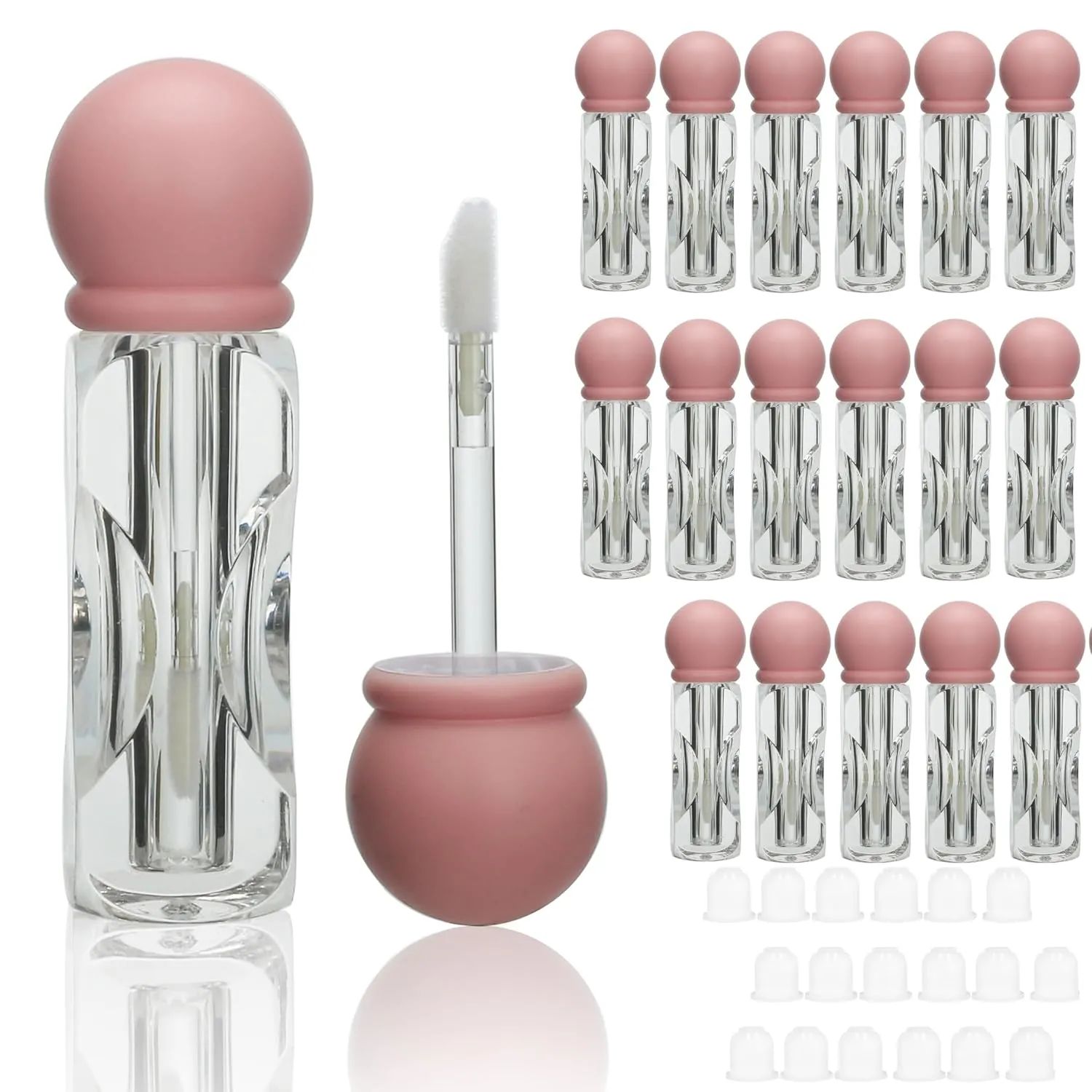 COSIDEA 18pcs Empty 3.5ml Pink lip gloss tubes with clear wand deo foot brush lipgloss tube container for lip oil