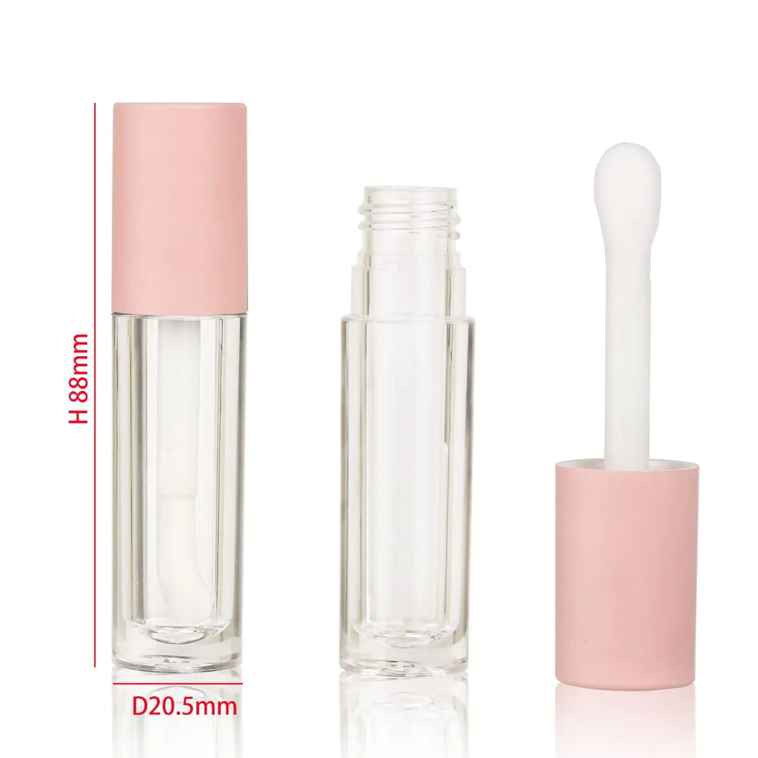 COSIDEA 24 pcs Empty 5ml big brush lip gloss tube Pink round lipgloss tubes container with big doe foot wand cosmetic packing containers