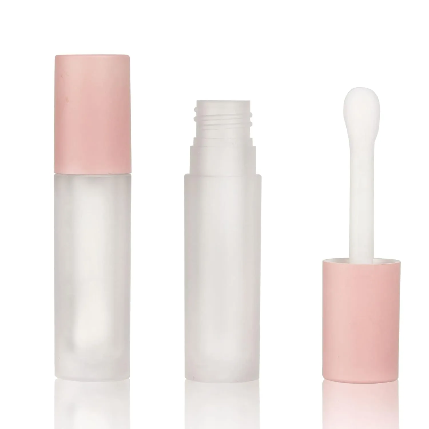 COSIDEA 24 pcs Empty 5ml big brush lip gloss tube Pink round lipgloss tubes container with big doe foot wand cosmetic packing containers