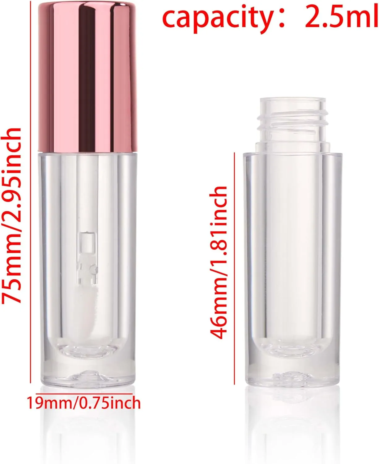 COSIDEA 30pcs 2.5ml Round Metal pink empty lip gloss tubes bulk with wand lipgloss bottle containers wholesale