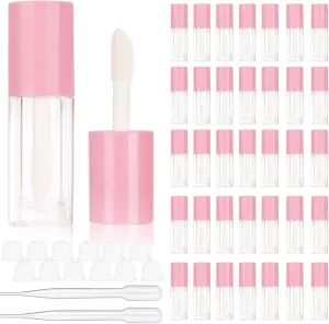 COSIDEA 30pcs Pink Empty 6ml 0.2oz Lip Gloss Tubes with Big Doe Foot Wand，Round Lipgloss Containers，Concealer Tube Cosmetic Packing Container Bulk Wholesale