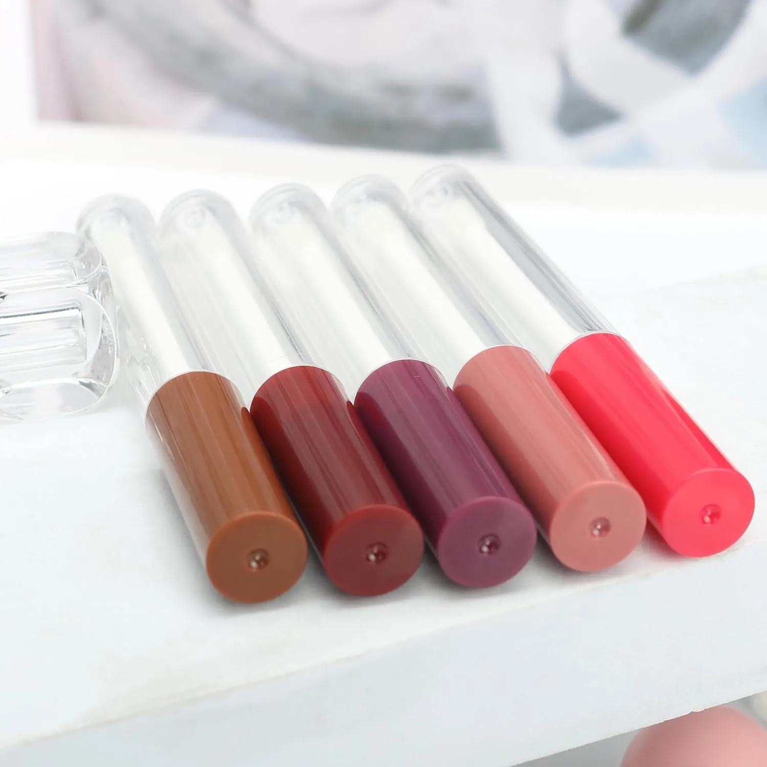 COSIDEA 50pcs Empty Round 1.5ml slim Pink lip gloss tubes with wand mini small size lipgloss tube containers in bulk